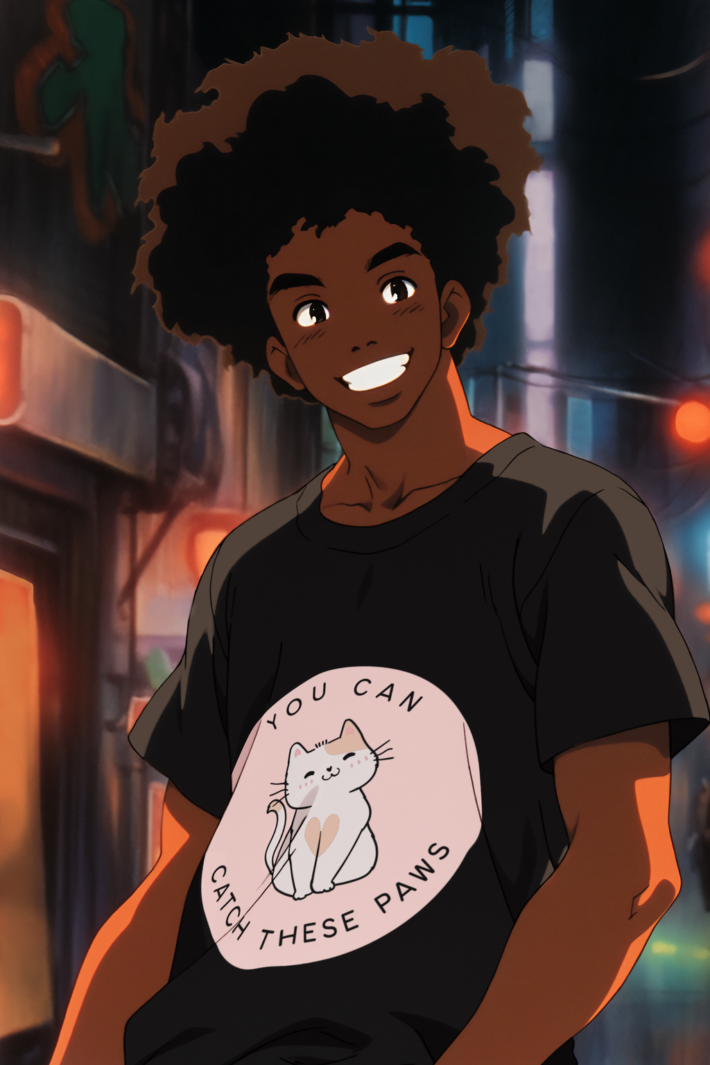 Animated Man wearing cat graphic tee – Kitty Crush Catch These Paws Shirt