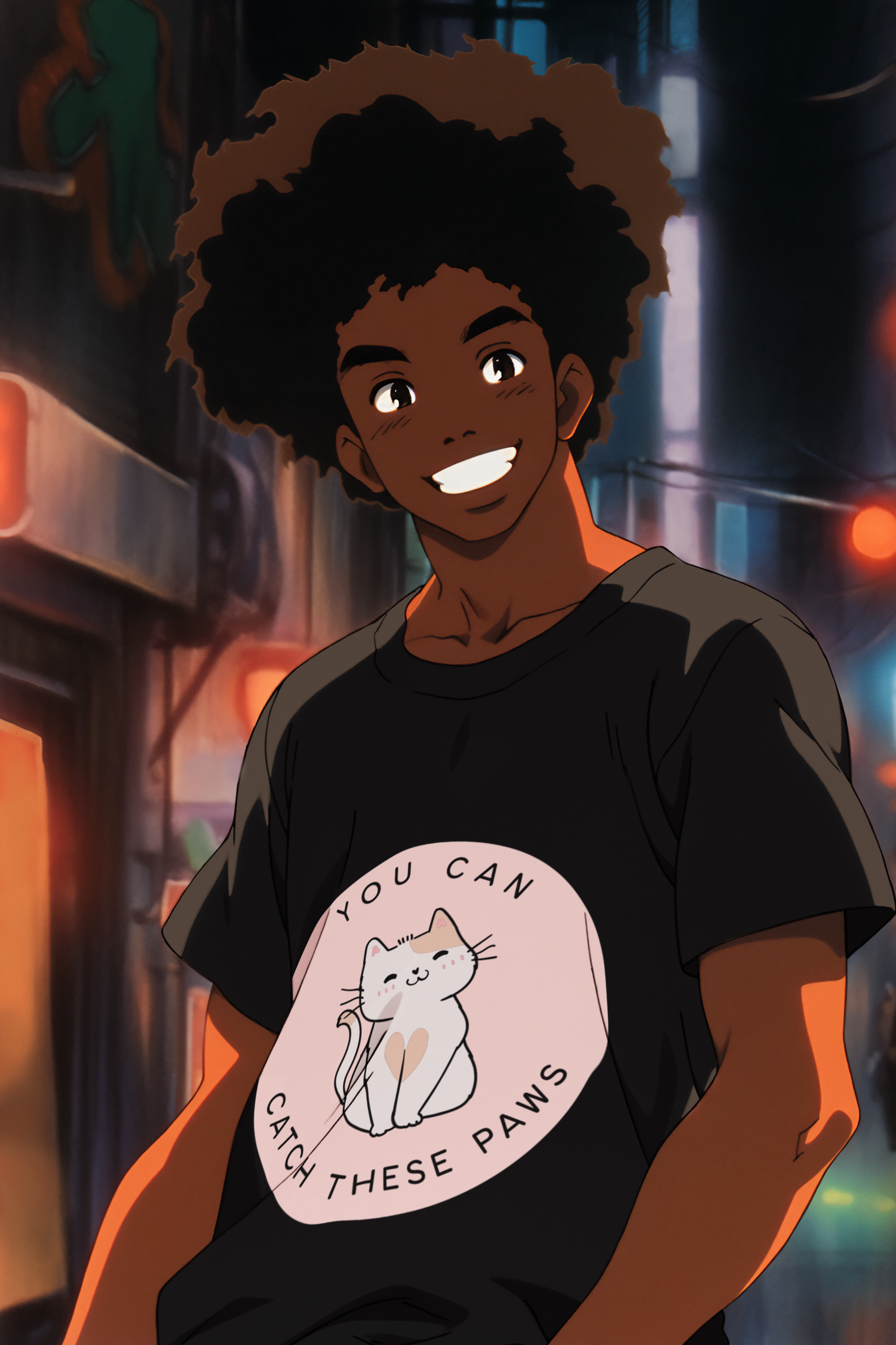 Animated Man wearing cat graphic tee – Kitty Crush Catch These Paws Shirt