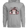 SPORT GREY - FRONT / Cozy hoodie featuring a magical cat surrounded by potion bottles — perfect for cat lovers who adore mystical, witchy designs.
