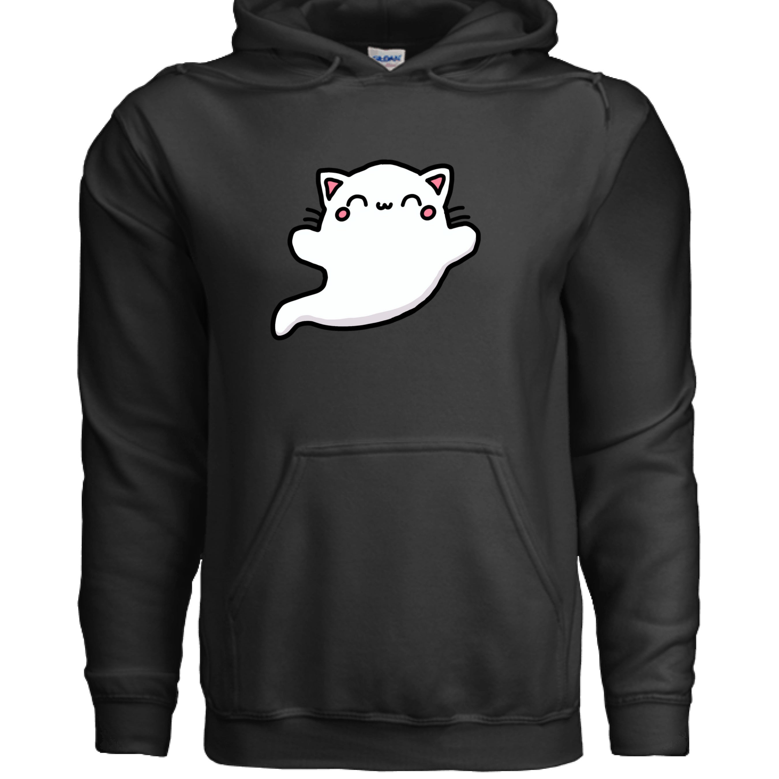 Soft ring-spun cotton hoodie featuring a spooky ghost cat — a fun Halloween hoodie for cat owners | Kitty Crush